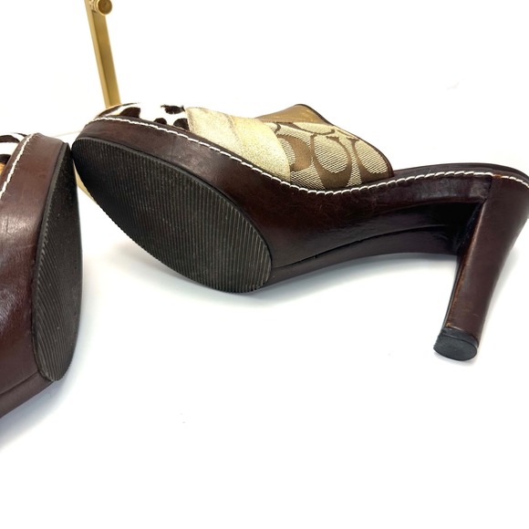 Y2KCoach Patchwork Platform Mules Leopard Calf Hair Metallic Leather Heels Multi - Picture 14 of 16